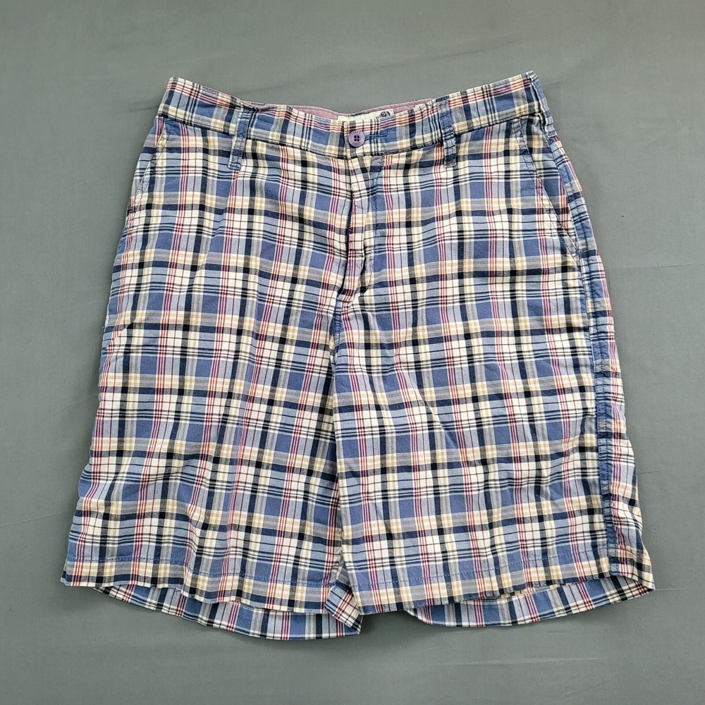 Duck Head Jeans Mens 30 Blue Plaid Madras Cotton Chino Shorts Vintage Hong Kong